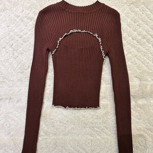 Blue Blush Brown Ribbed Long Sleeve Top